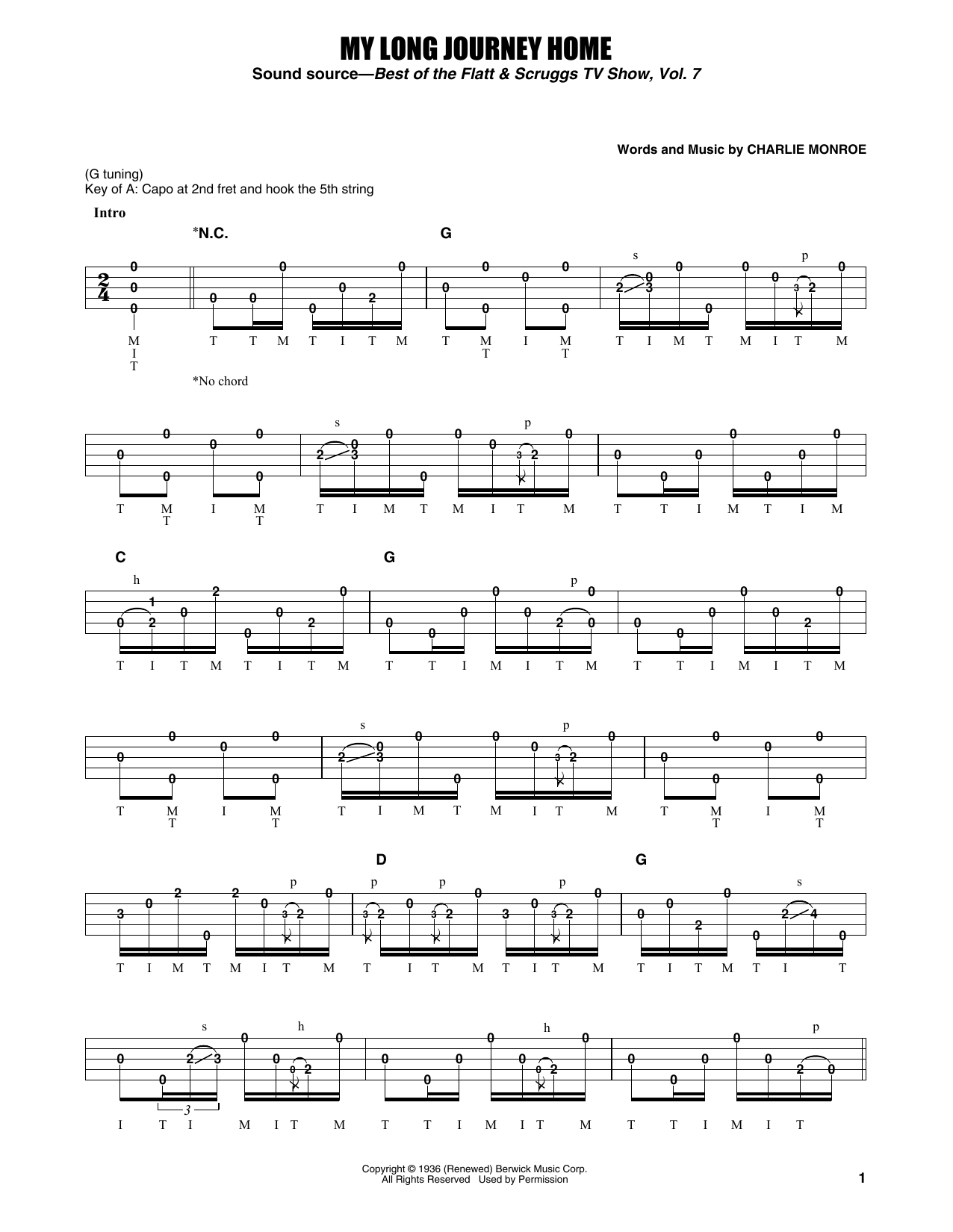 Earl Scruggs My Long Journey Home Sheet Music Notes & Chords for Banjo Tab - Download or Print PDF