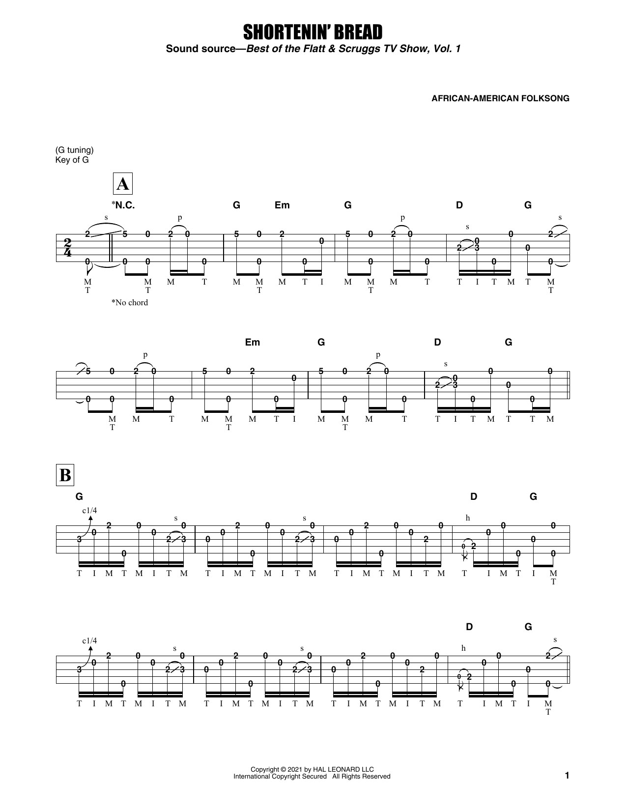 Earl Scruggs Shortenin' Bread Sheet Music Notes & Chords for Banjo Tab - Download or Print PDF