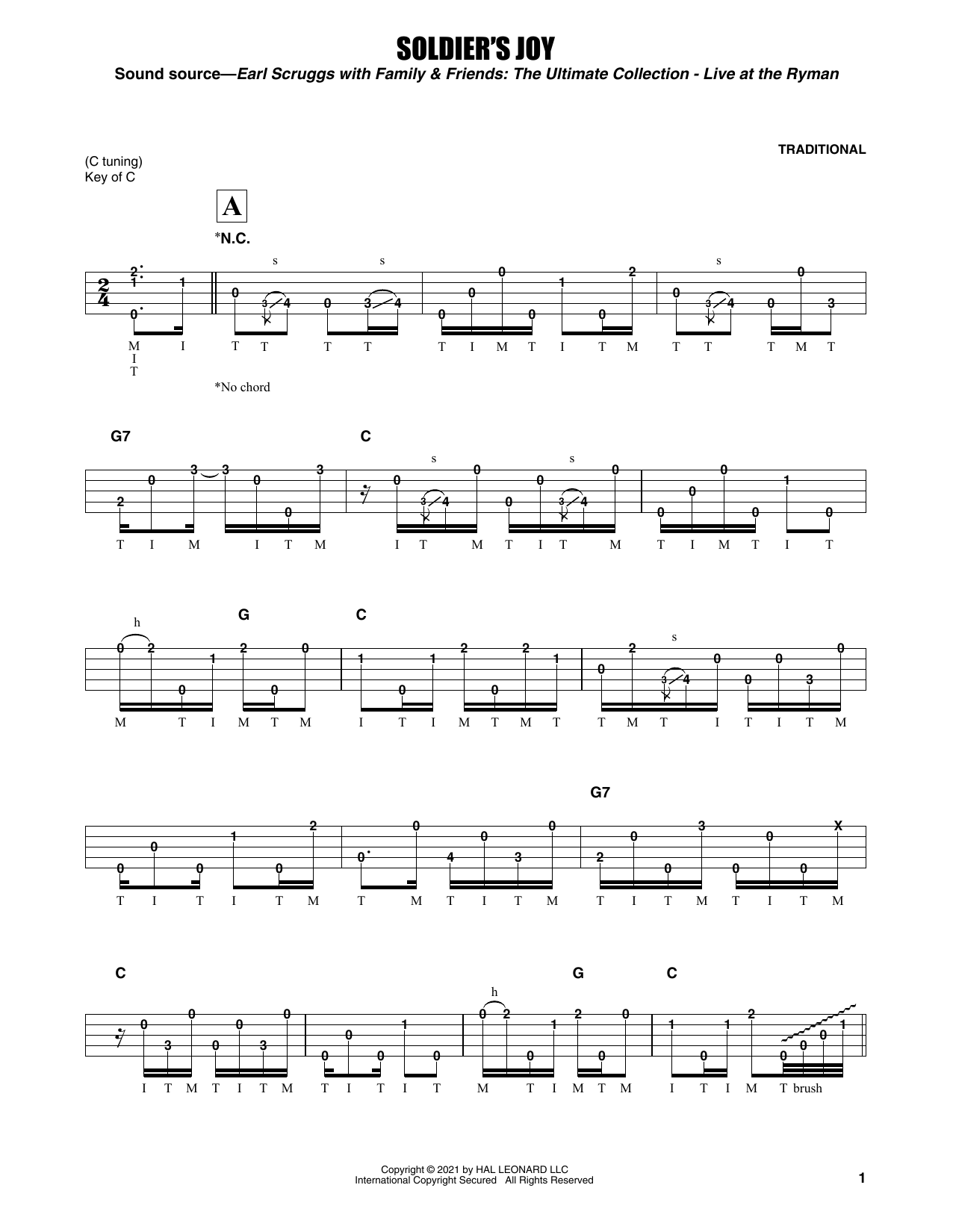 Earl Scruggs Soldier's Joy Sheet Music Notes & Chords for Banjo Tab - Download or Print PDF