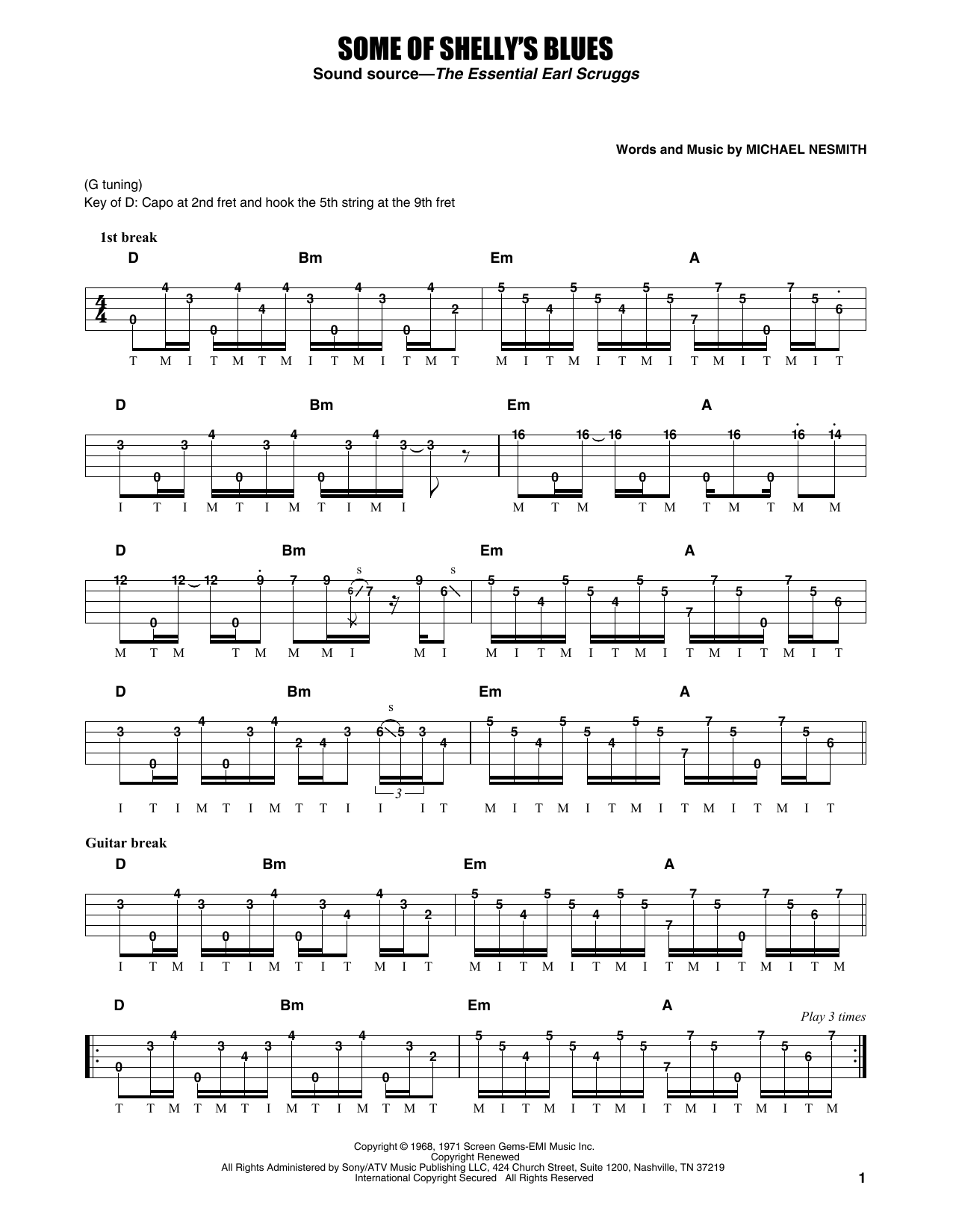Earl Scruggs Some Of Shelly's Blues Sheet Music Notes & Chords for Banjo Tab - Download or Print PDF