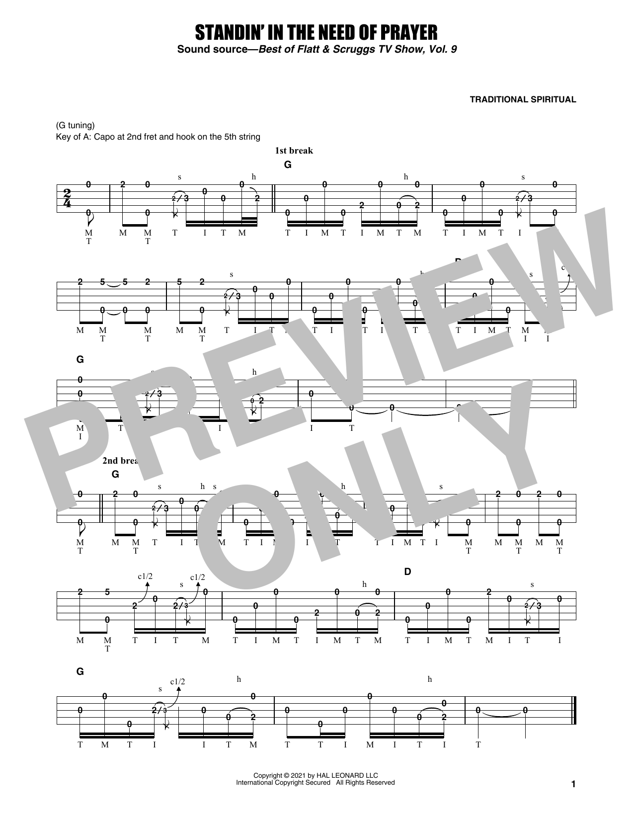 Earl Scruggs Standin' In The Need Of Prayer Sheet Music Notes & Chords for Banjo Tab - Download or Print PDF