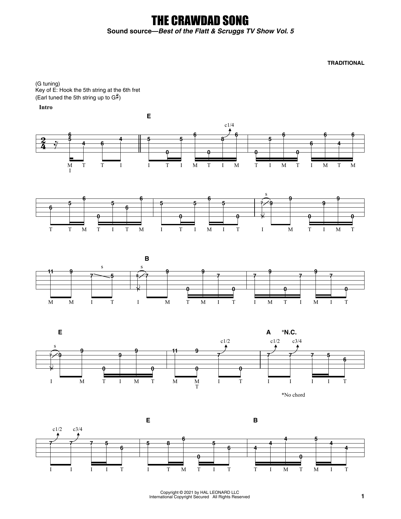 Earl Scruggs The Crawdad Song Sheet Music Notes & Chords for Banjo Tab - Download or Print PDF