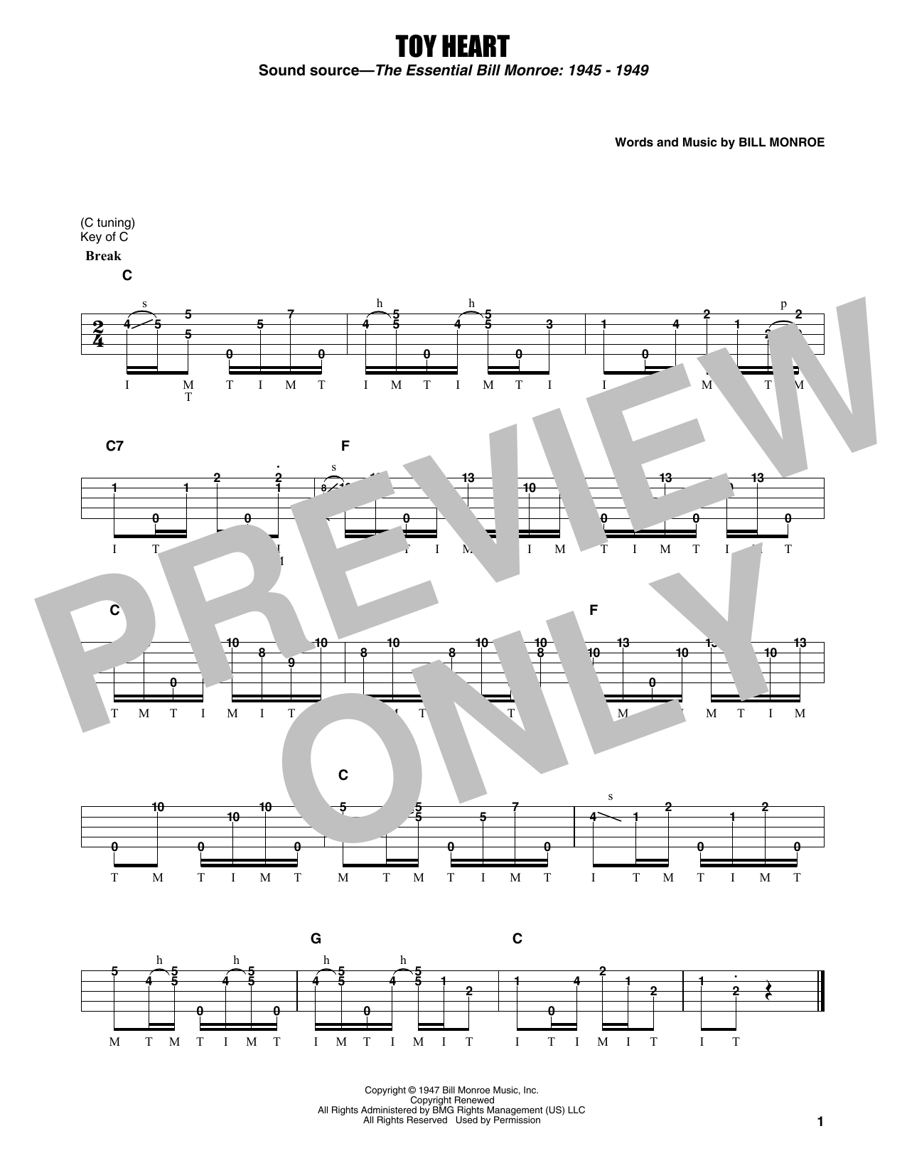 Earl Scruggs Toy Heart Sheet Music Notes & Chords for Banjo Tab - Download or Print PDF