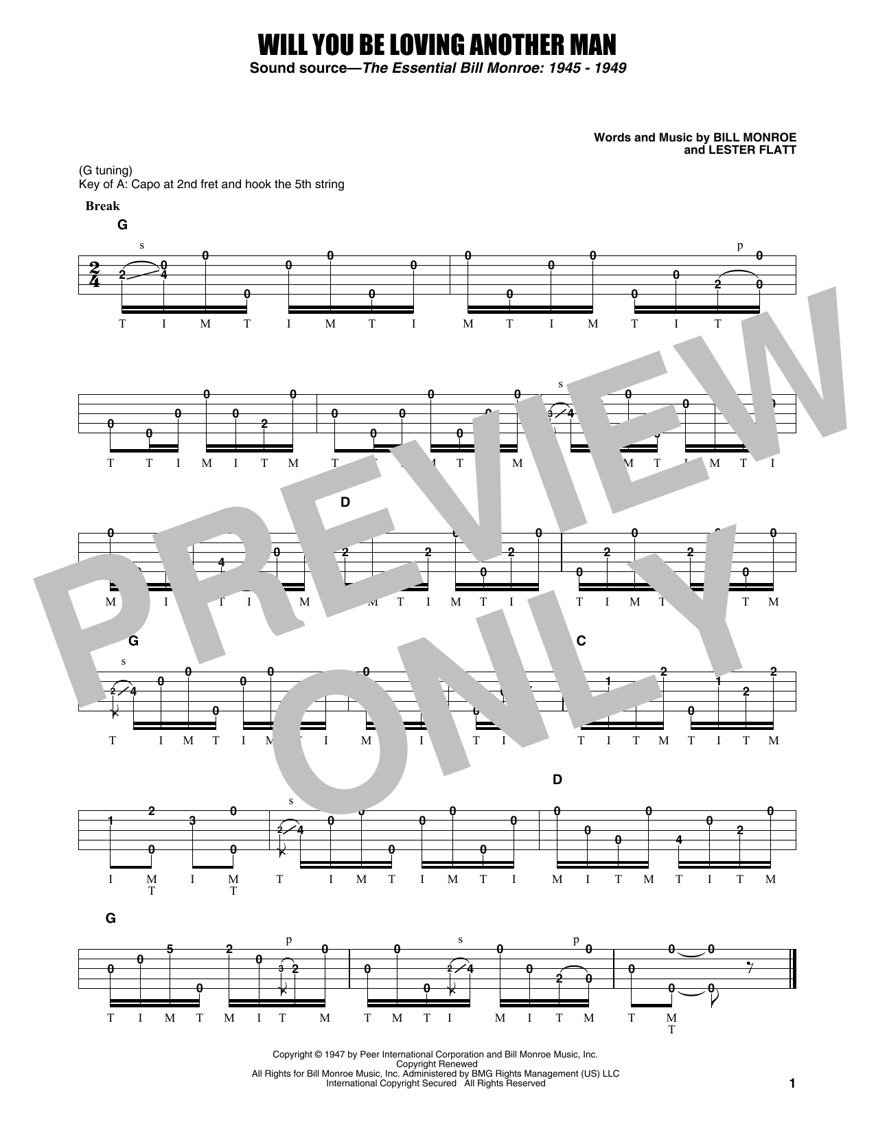 Earl Scruggs Will You Be Loving Another Man Sheet Music Notes & Chords for Banjo Tab - Download or Print PDF
