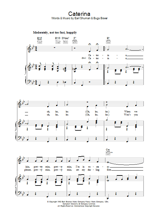 Earl Shuman Caterina Sheet Music Notes & Chords for Piano, Vocal & Guitar (Right-Hand Melody) - Download or Print PDF Earl Shuman Caterina Sheet Music Notes & Chords for Piano, Vocal & Guitar (Right-Hand Melody) - Download or Print PDF