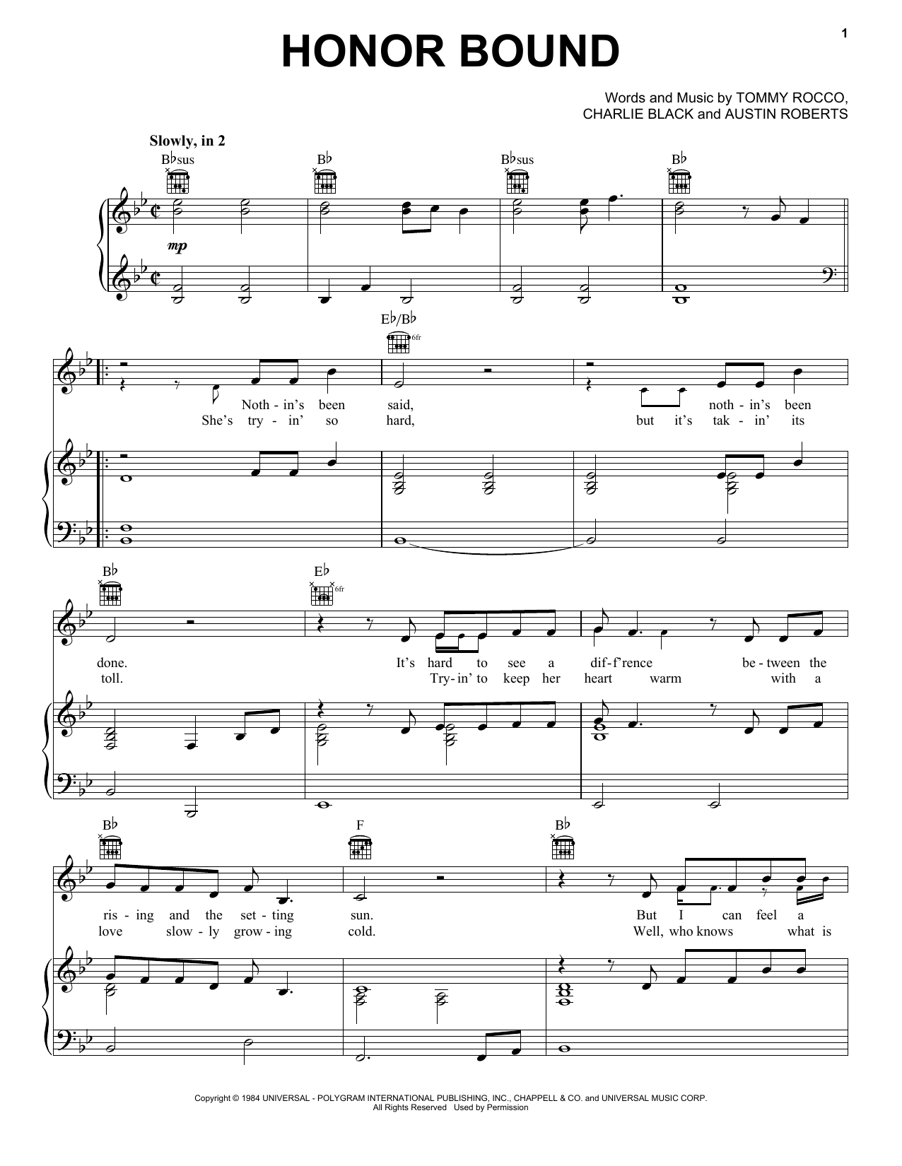 Earl Thomas Conley Honor Bound Sheet Music Notes & Chords for Piano, Vocal & Guitar Chords (Right-Hand Melody) - Download or Print PDF