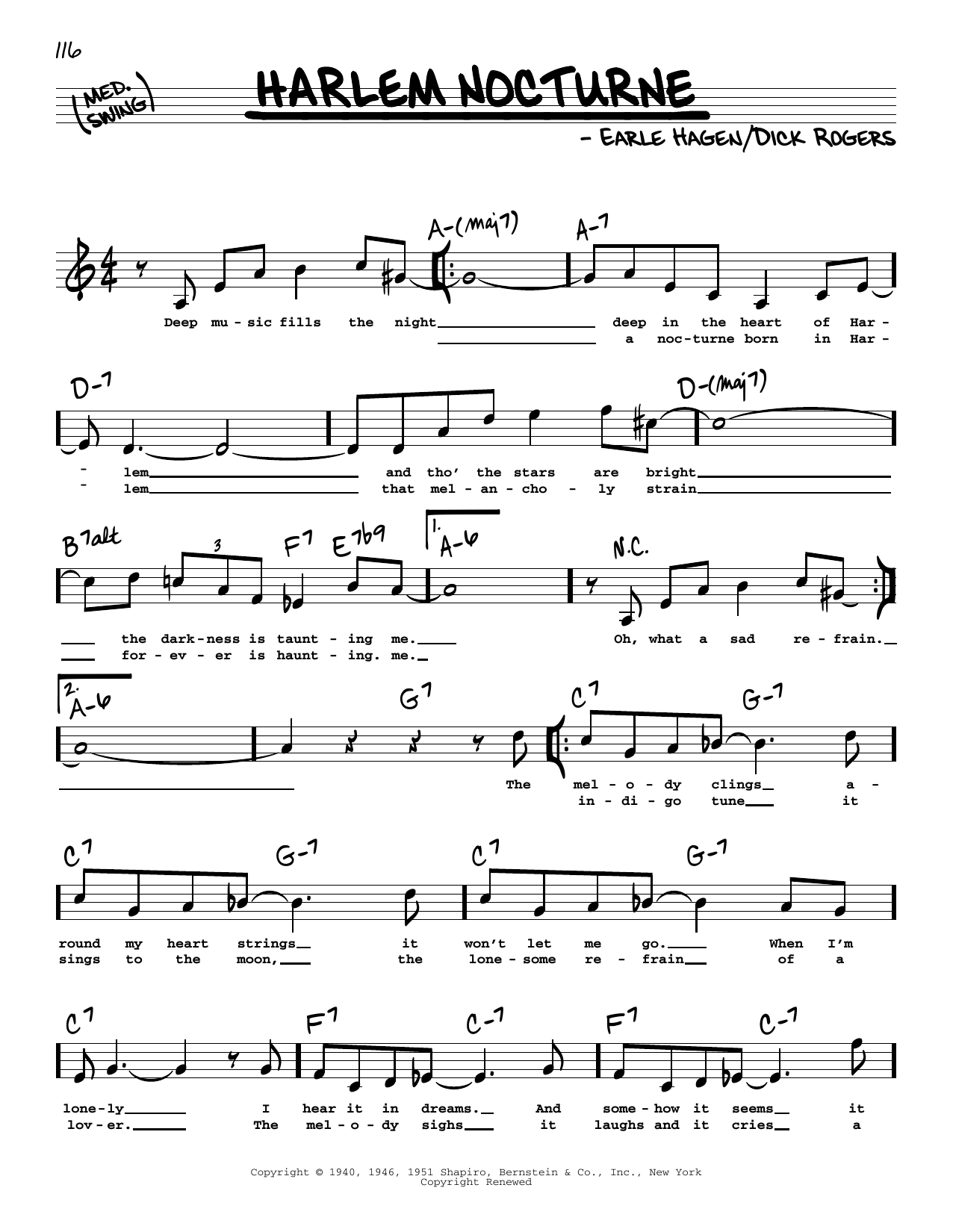 Earle Hagen Harlem Nocturne (High Voice) Sheet Music Notes & Chords for Real Book – Melody, Lyrics & Chords - Download or Print PDF