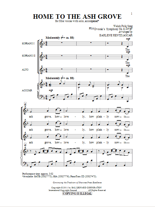 Earlene Rentz Home To The Ash Grove Sheet Music Notes & Chords for SATB - Download or Print PDF
