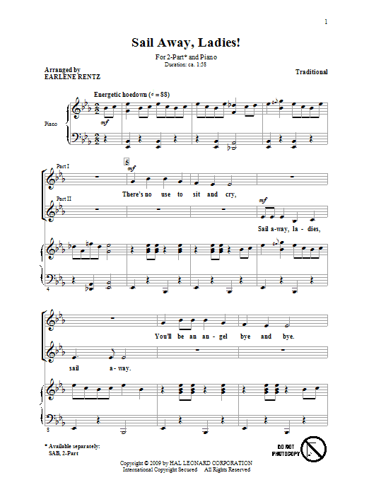 Traditional Sail Away, Ladies! (arr. Earlene Rentz) Sheet Music Notes & Chords for SAB - Download or Print PDF