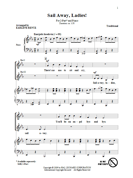 Traditional Sail Away, Ladies! (arr. Earlene Rentz) Sheet Music Notes & Chords for 2-Part Choir - Download or Print PDF