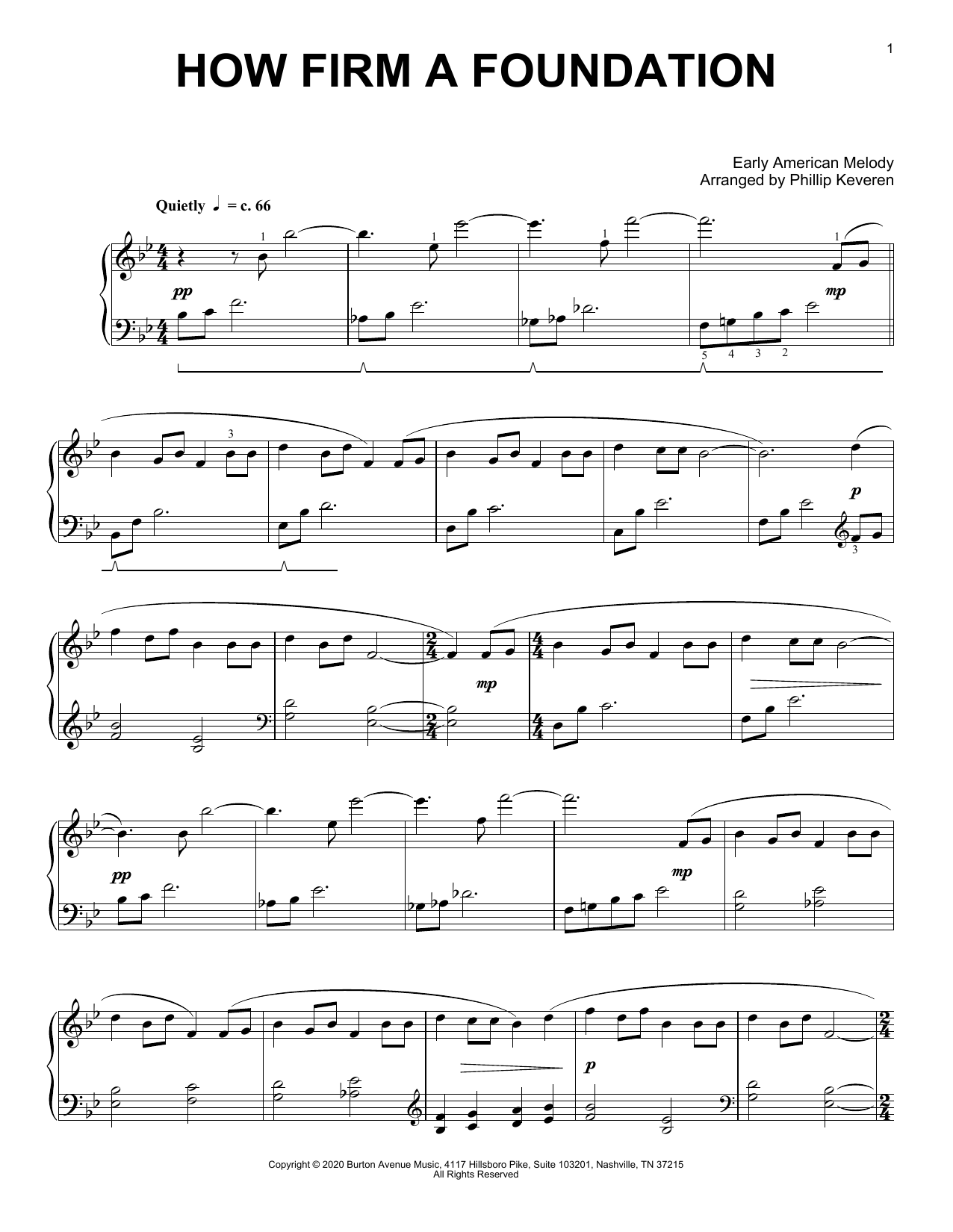 Early American Melody How Firm A Foundation (arr. Phillip Keveren) Sheet Music Notes & Chords for Piano Solo - Download or Print PDF