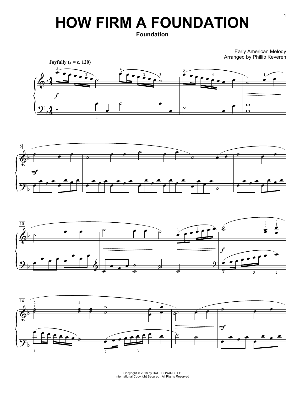 Early American Melody How Firm a Foundation [Classical version] (arr. Phillip Keveren) Sheet Music Notes & Chords for Piano - Download or Print PDF