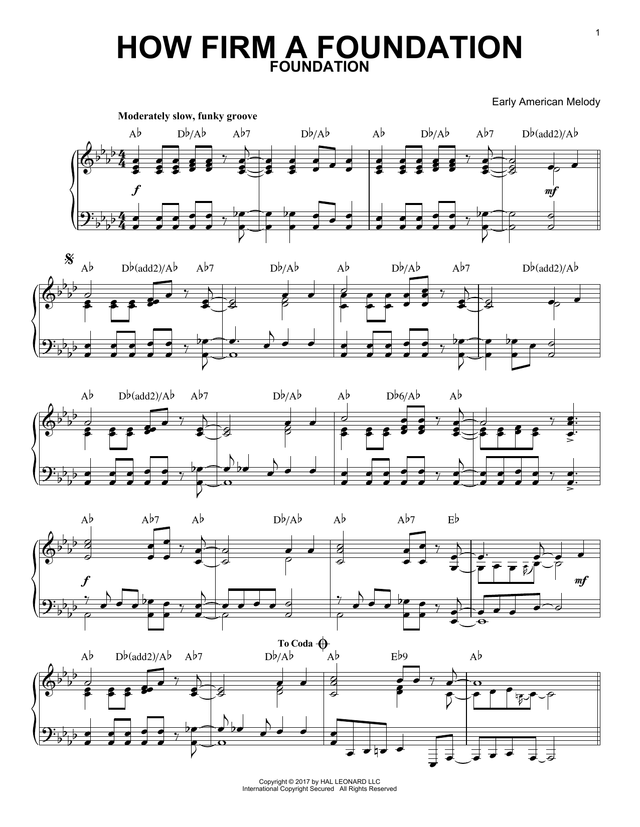 Early American Melody How Firm a Foundation [Jazz version] Sheet Music Notes & Chords for Piano - Download or Print PDF