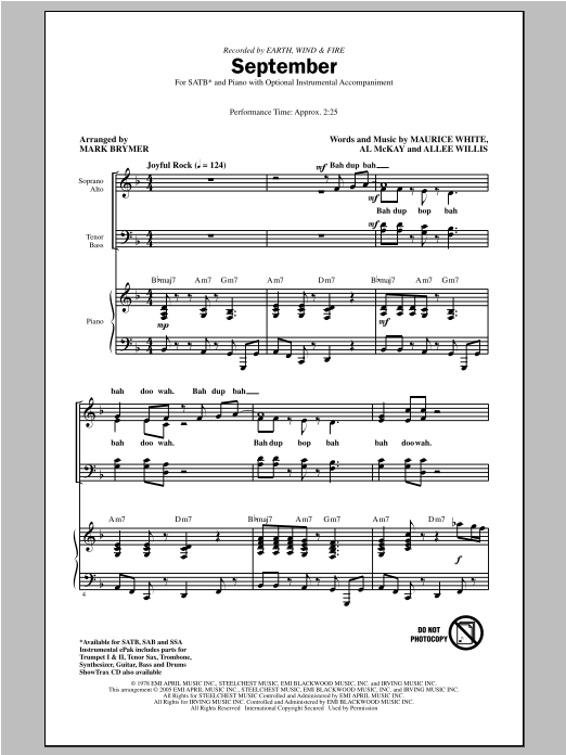 Earth, Wind & Fire September (arr. Mark Brymer) Sheet Music Notes & Chords for SATB - Download or Print PDF