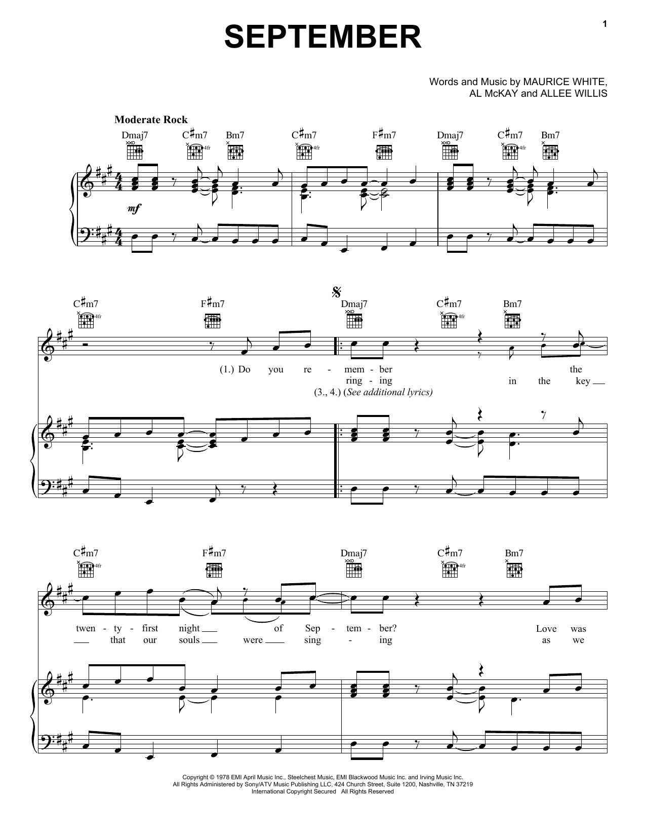 Earth, Wind & Fire September Sheet Music Notes & Chords for Bass Guitar Tab - Download or Print PDF