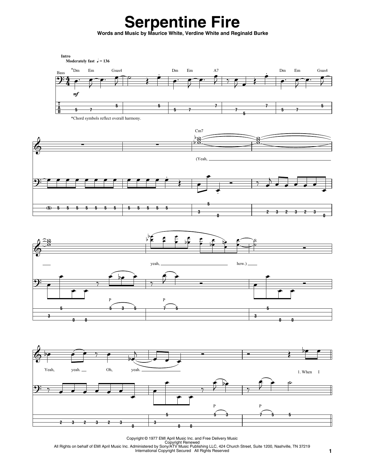 Earth, Wind & Fire Serpentine Fire Sheet Music Notes & Chords for Piano, Vocal & Guitar Chords (Right-Hand Melody) - Download or Print PDF