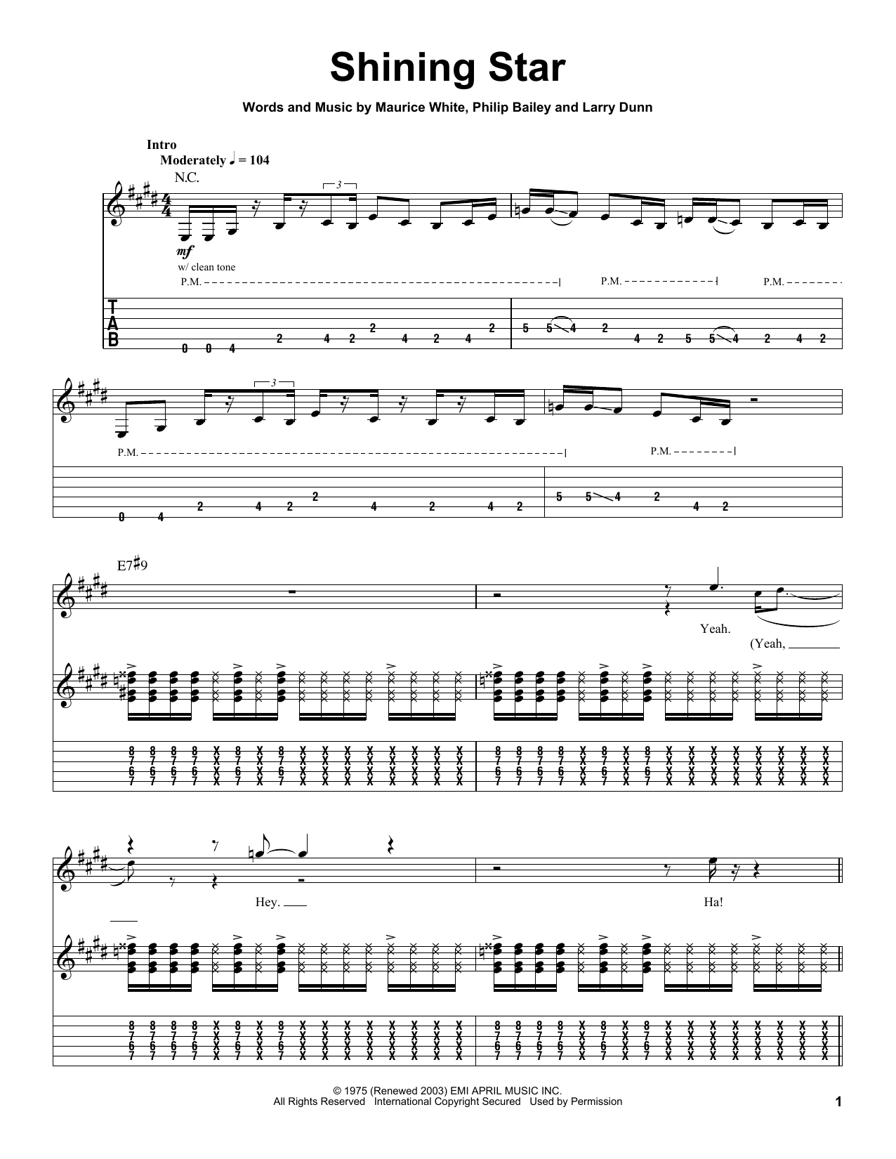 Earth, Wind & Fire Shining Star Sheet Music Notes & Chords for Easy Guitar - Download or Print PDF