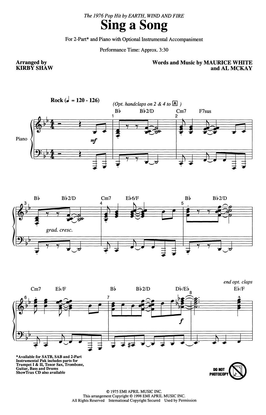 Earth, Wind & Fire Sing A Song (arr. Kirby Shaw) Sheet Music Notes & Chords for SATB Choir - Download or Print PDF