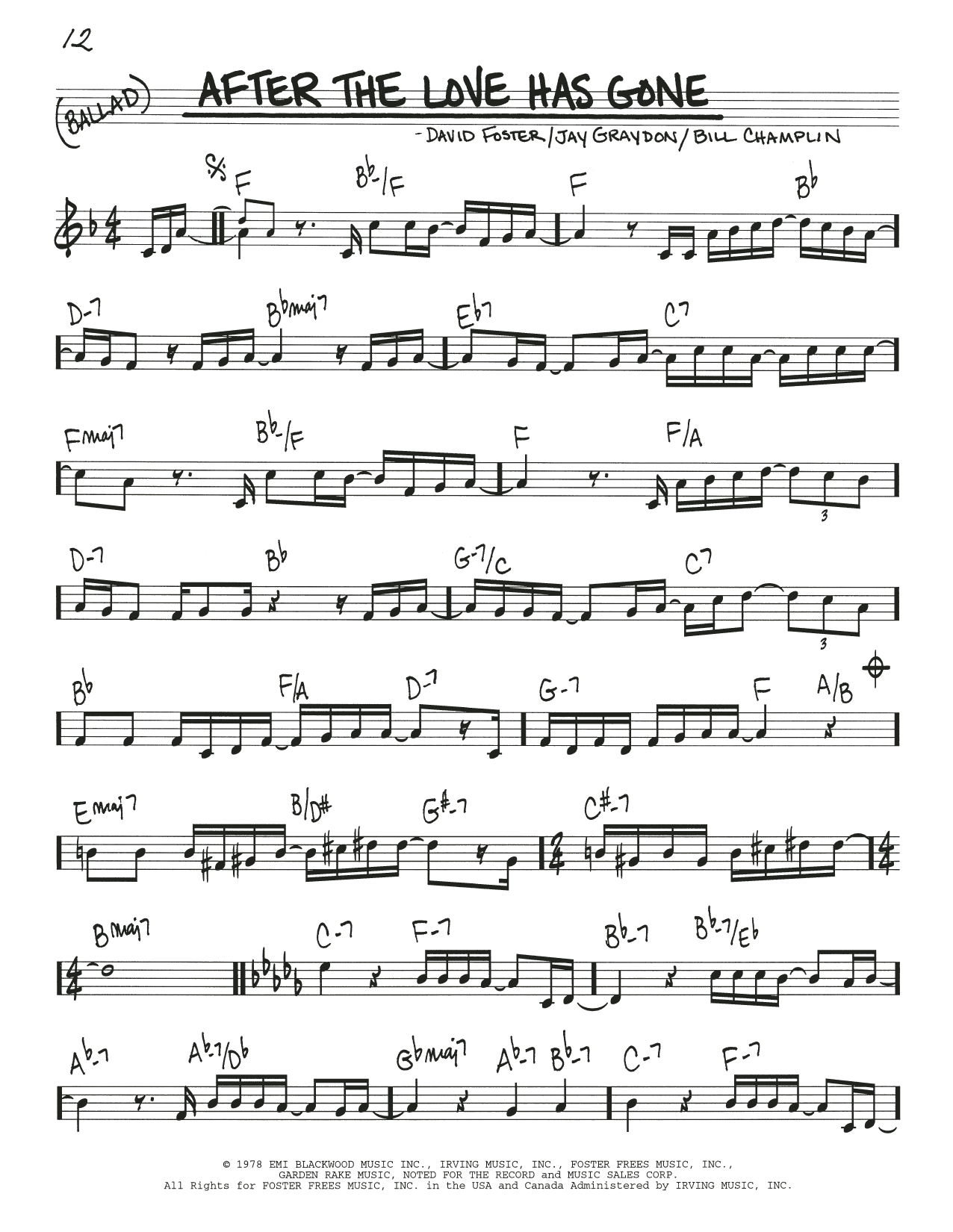Earth, Wind & Fire After The Love Has Gone Sheet Music Notes & Chords for Piano, Vocal & Guitar (Right-Hand Melody) - Download or Print PDF
