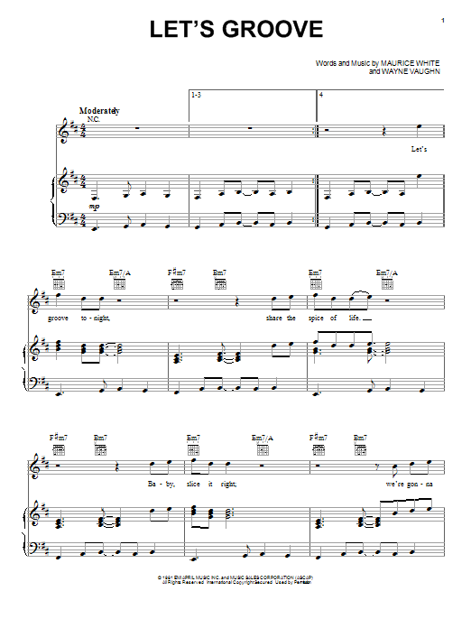 Earth, Wind & Fire Let's Groove Sheet Music Notes & Chords for Piano, Vocal & Guitar (Right-Hand Melody) - Download or Print PDF