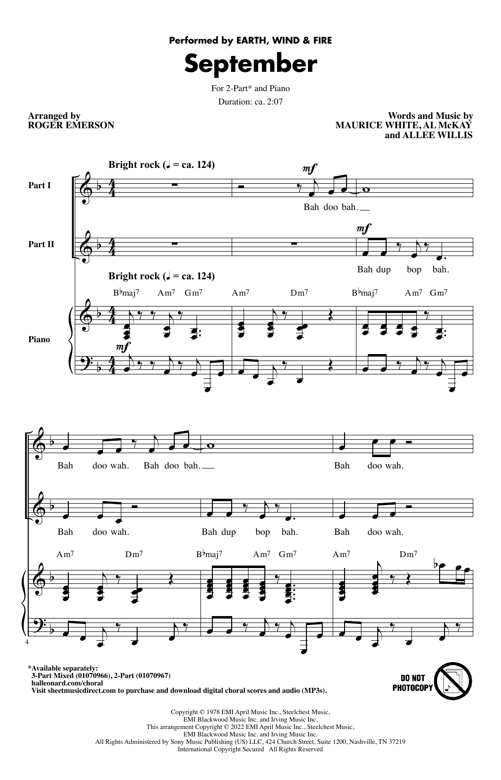 Earth, Wind & Fire September (arr. Roger Emerson) Sheet Music Notes & Chords for 3-Part Mixed Choir - Download or Print PDF
