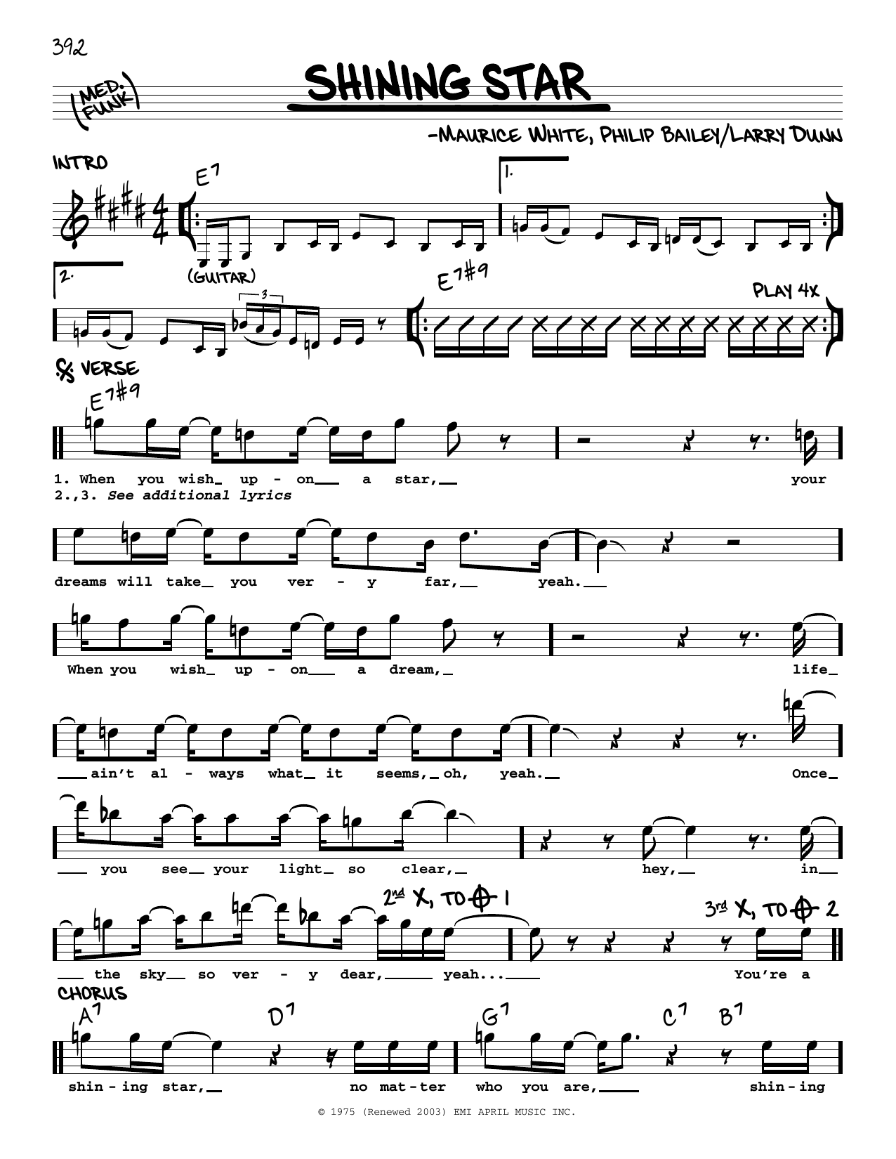 Earth, Wind & Fire Shining Star Sheet Music Notes & Chords for Real Book – Melody & Chords - Download or Print PDF