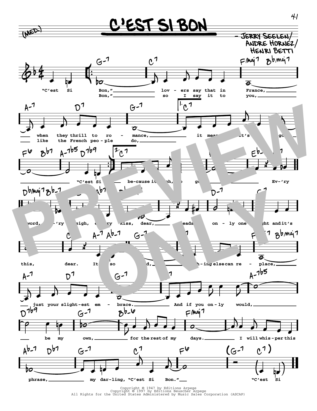 Eartha Kitt C'est Si Bon (Low Voice) Sheet Music Notes & Chords for Real Book – Melody, Lyrics & Chords - Download or Print PDF