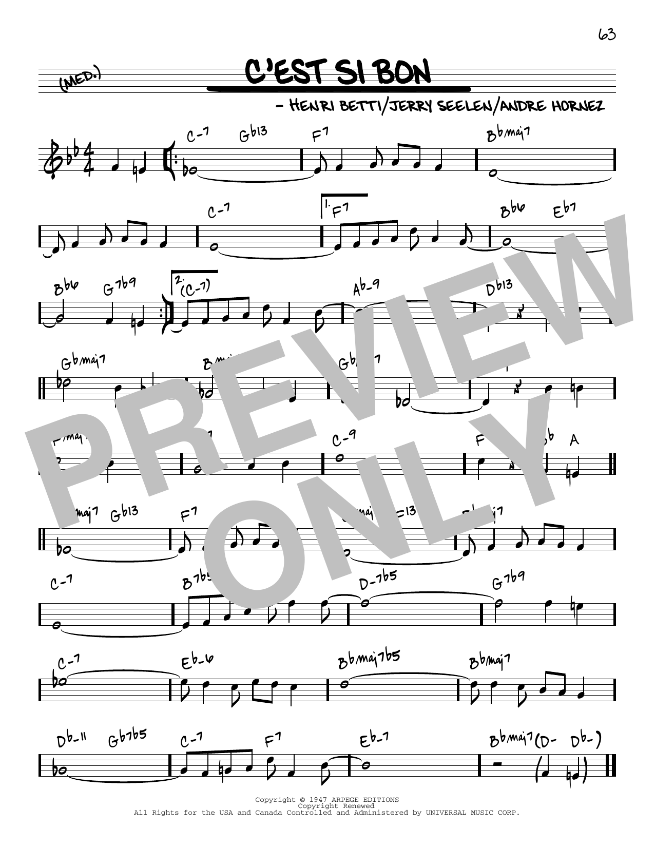Eartha Kitt C'est Si Bon [Reharmonized version] (arr. Jack Grassel) Sheet Music Notes & Chords for Real Book – Melody & Chords - Download or Print PDF