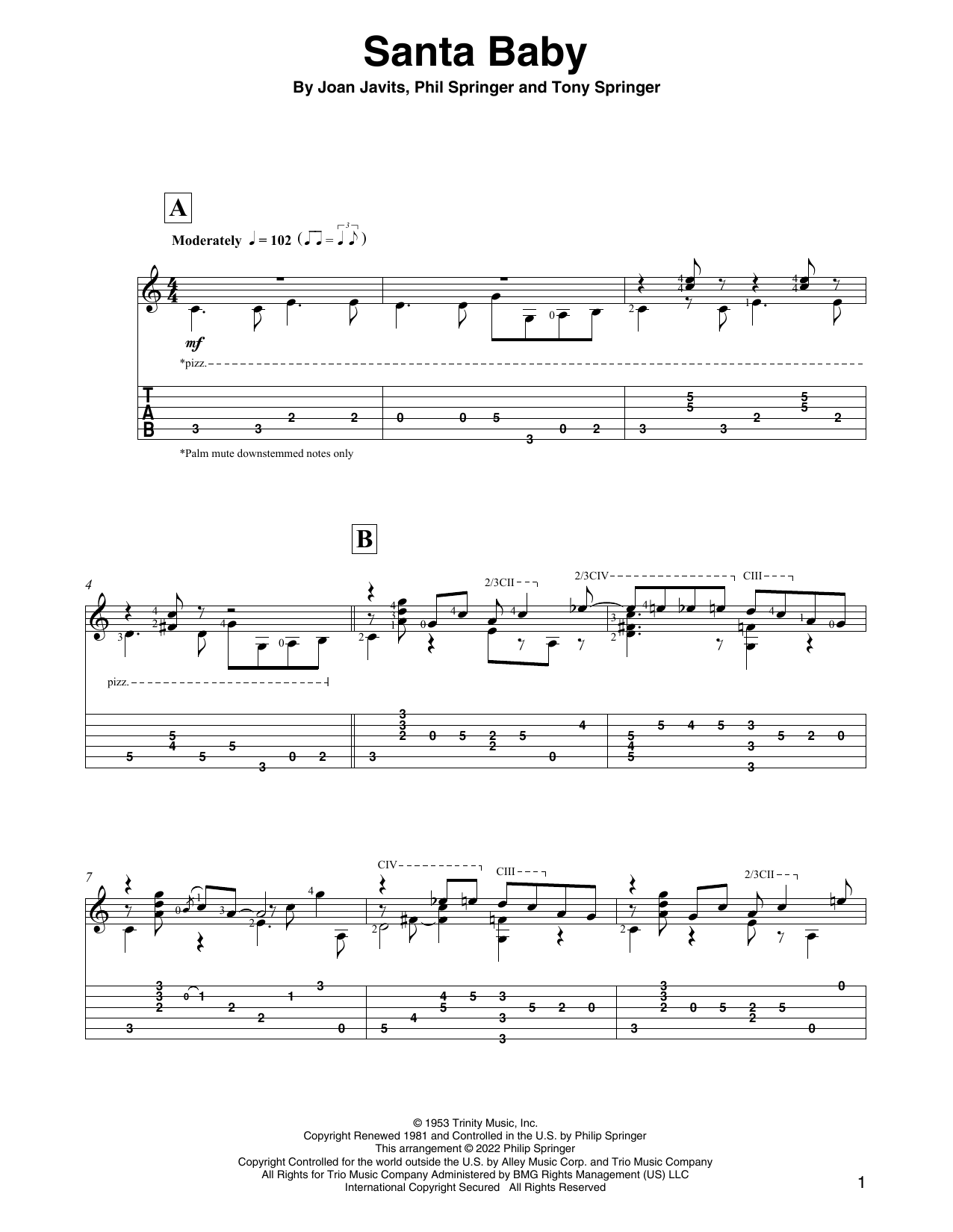 Eartha Kitt Santa Baby (arr. David Jaggs) Sheet Music Notes & Chords for Solo Guitar - Download or Print PDF