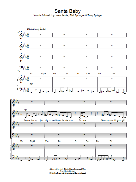 Eartha Kitt Santa Baby (arr. Jonathan Wikeley) Sheet Music Notes & Chords for SSA - Download or Print PDF