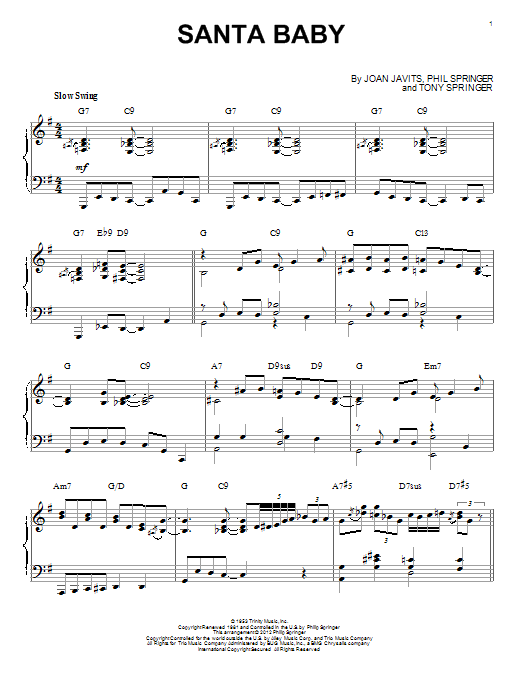 Eartha Kitt Santa Baby [Jazz version] (arr. Brent Edstrom) Sheet Music Notes & Chords for Piano - Download or Print PDF