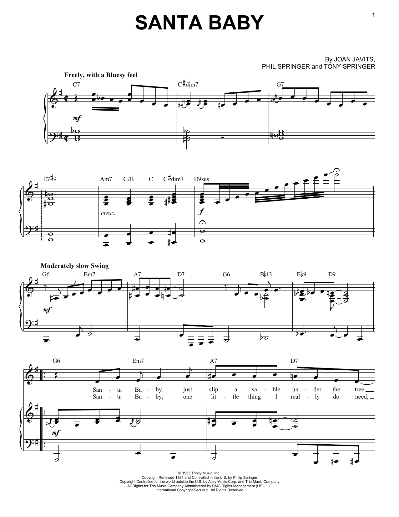 Eartha Kitt Santa Baby Jazz Version Arr Brent Edstrom Sheet Music Download Pdf Score 92344