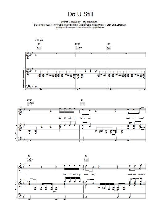 East 17 Do U Still Sheet Music Notes & Chords for Piano, Vocal & Guitar (Right-Hand Melody) - Download or Print PDF