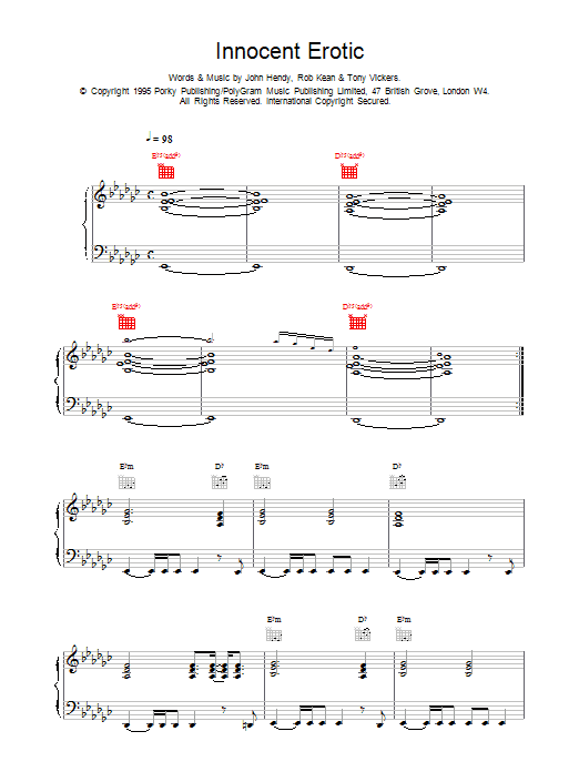 East 17 Innocent Erotic Sheet Music Notes & Chords for Piano, Vocal & Guitar (Right-Hand Melody) - Download or Print PDF