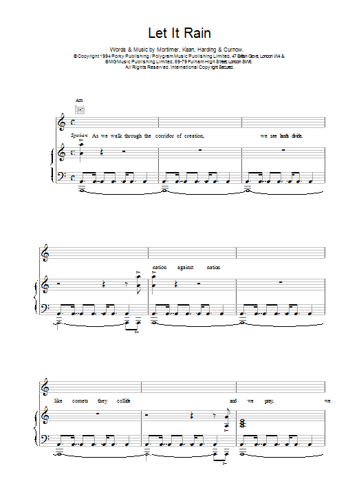 East 17 Let It Rain Sheet Music Notes & Chords for Piano, Vocal & Guitar (Right-Hand Melody) - Download or Print PDF