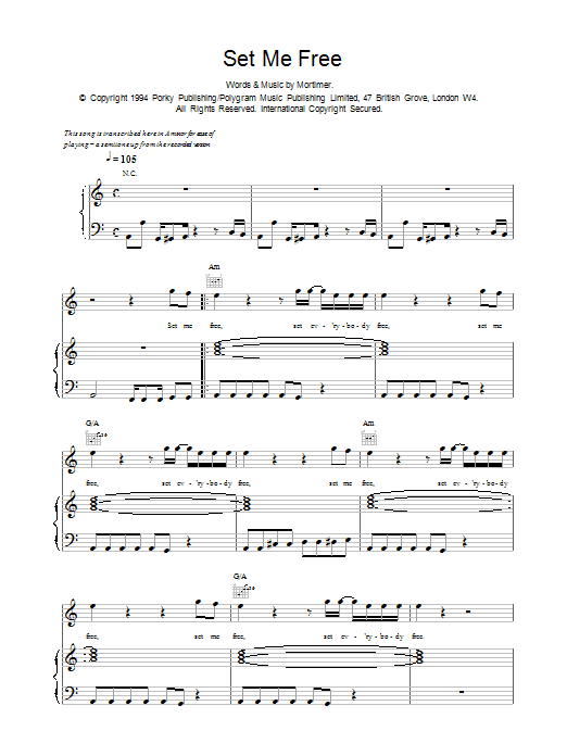 East 17 Set Me Free Sheet Music Notes & Chords for Piano, Vocal & Guitar - Download or Print PDF