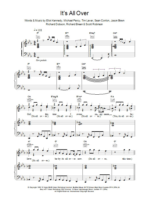 Preview East 17 It's All Over Pop sheet music, notes and chords for Piano, Vocal & Guitar, SKU: 14971 It's All Over sheet music
