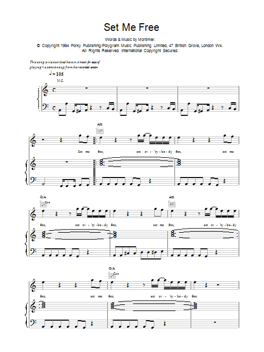 Preview East 17 Set Me Free Pop sheet music, notes and chords for Piano, Vocal & Guitar, SKU: 14982 Set Me Free sheet music