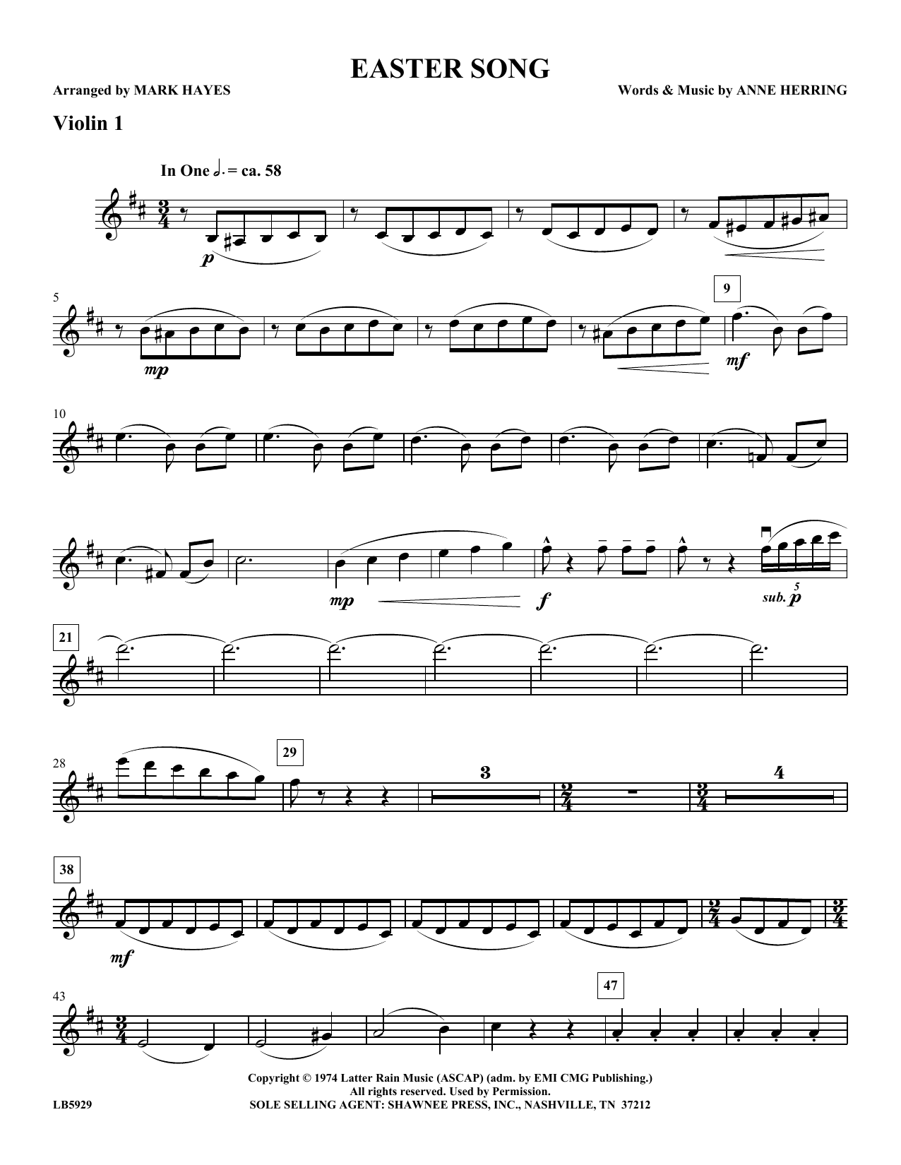 Mark Hayes Easter Song Violin 1 Sheet Music Download Pdf Score 363749