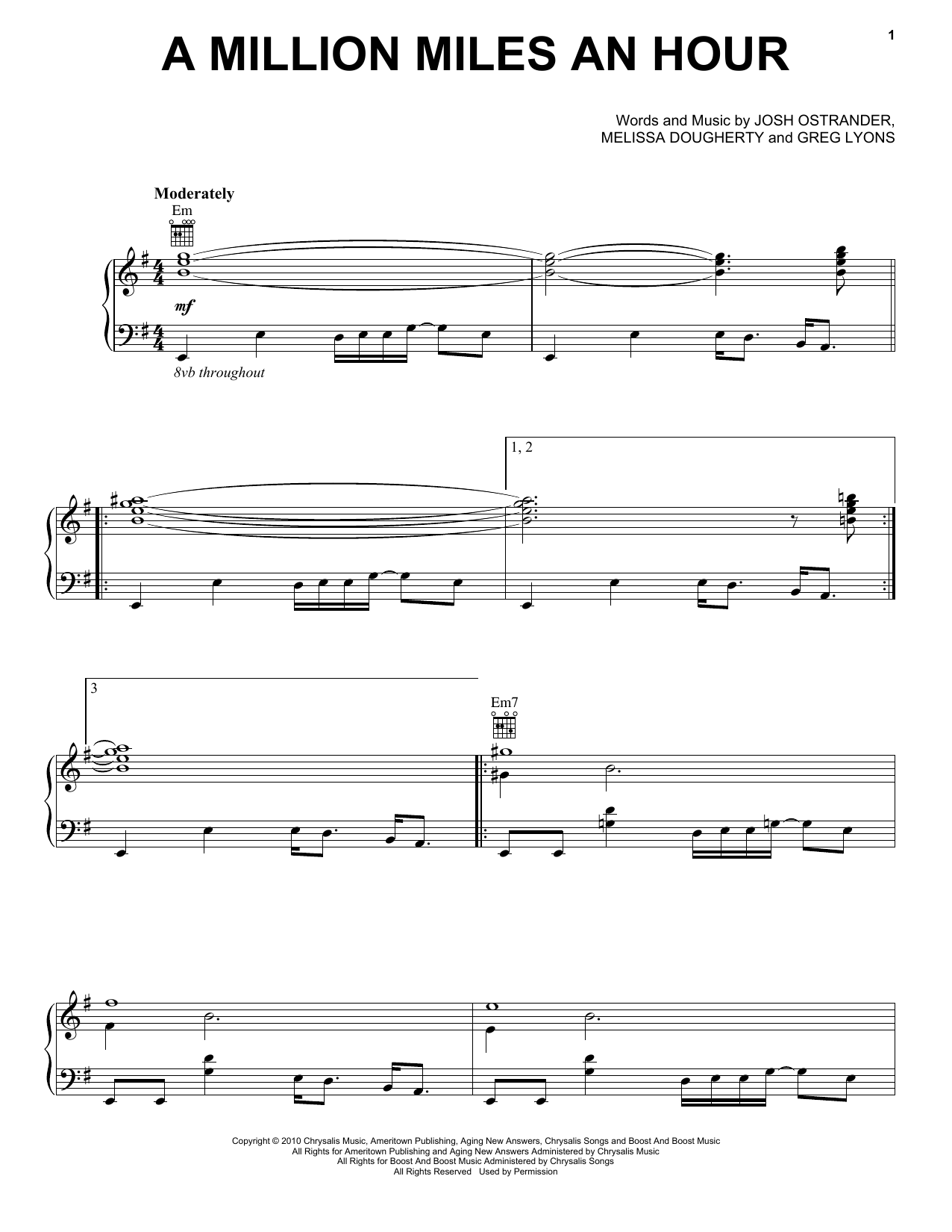 Eastern Conference Champions A Million Miles An Hour Sheet Music Notes & Chords for Piano, Vocal & Guitar (Right-Hand Melody) - Download or Print PDF