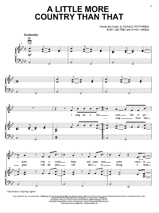 Easton Corbin A Little More Country Than That Sheet Music Notes & Chords for Piano, Vocal & Guitar (Right-Hand Melody) - Download or Print PDF