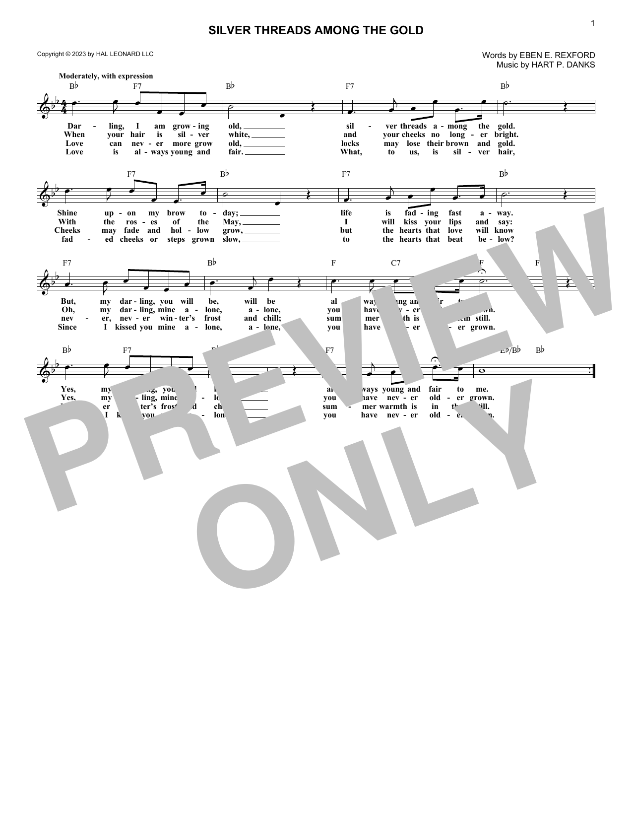 Eben E. Rexford and Hart P. Danks Silver Threads Among The Gold Sheet Music Notes & Chords for Lead Sheet / Fake Book - Download or Print PDF