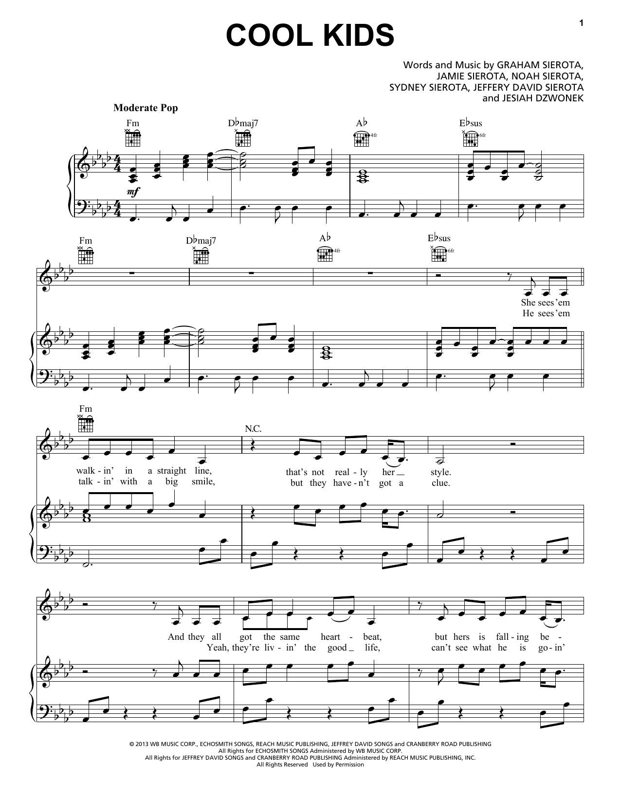 Echosmith Cool Kids Sheet Music Notes & Chords for Easy Bass Tab - Download or Print PDF