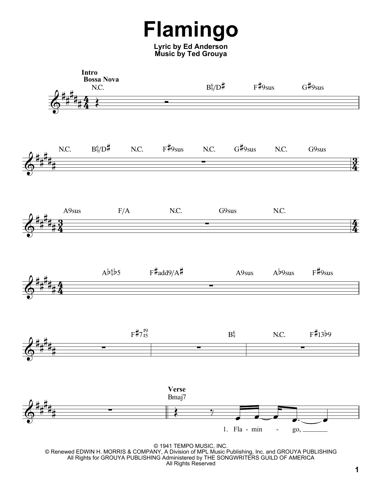 Ed Anderson Flamingo Sheet Music Notes & Chords for Voice - Download or Print PDF