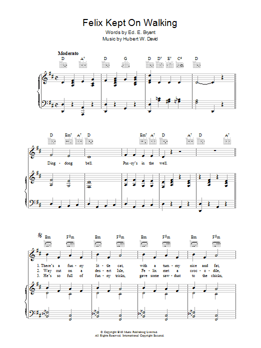 Ed E. Bryant Felix Kept On Walking Sheet Music Notes & Chords for Piano, Vocal & Guitar (Right-Hand Melody) - Download or Print PDF