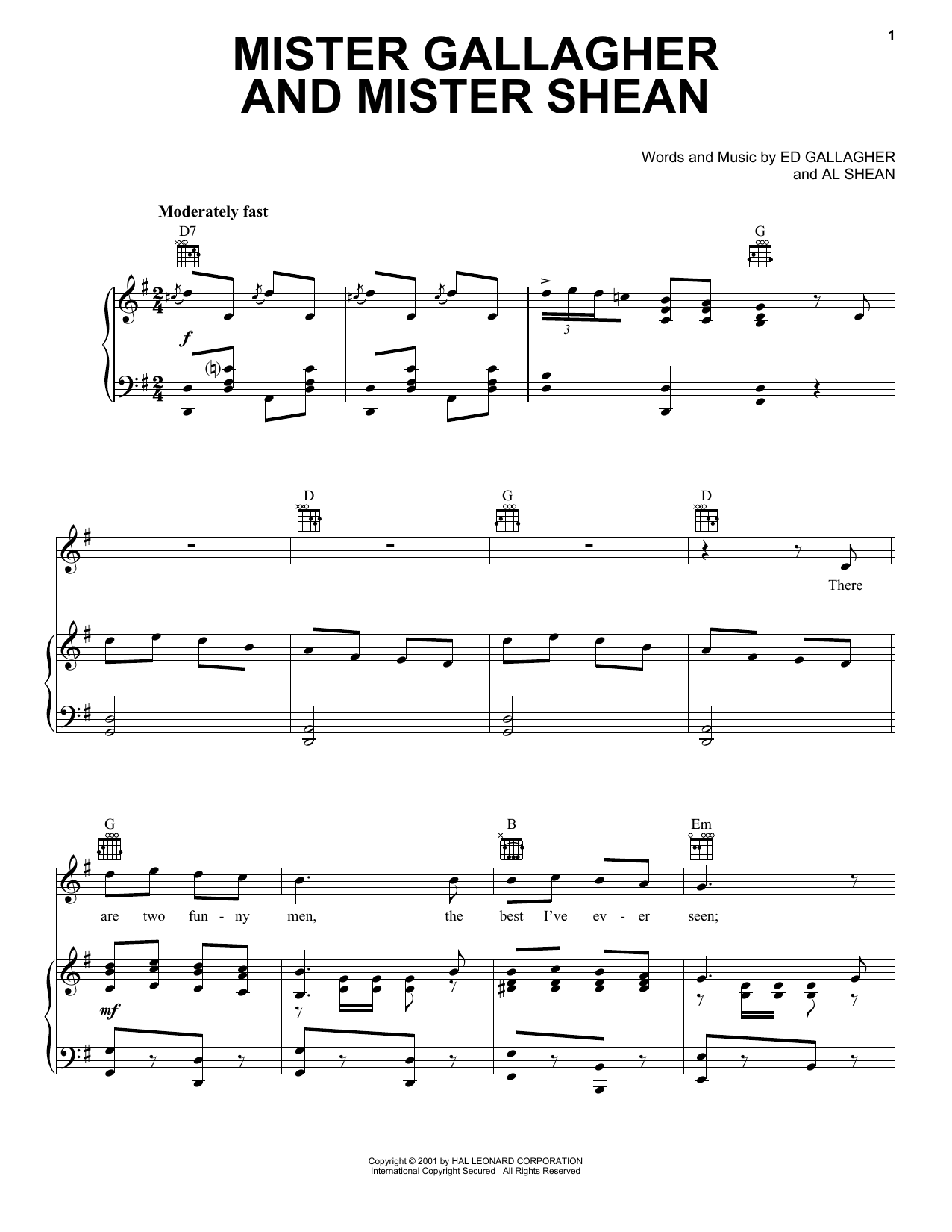 Ed Gallagher and Al Shean Mister Gallagher And Mister Shean Sheet Music Notes & Chords for Piano, Vocal & Guitar Chords (Right-Hand Melody) - Download or Print PDF