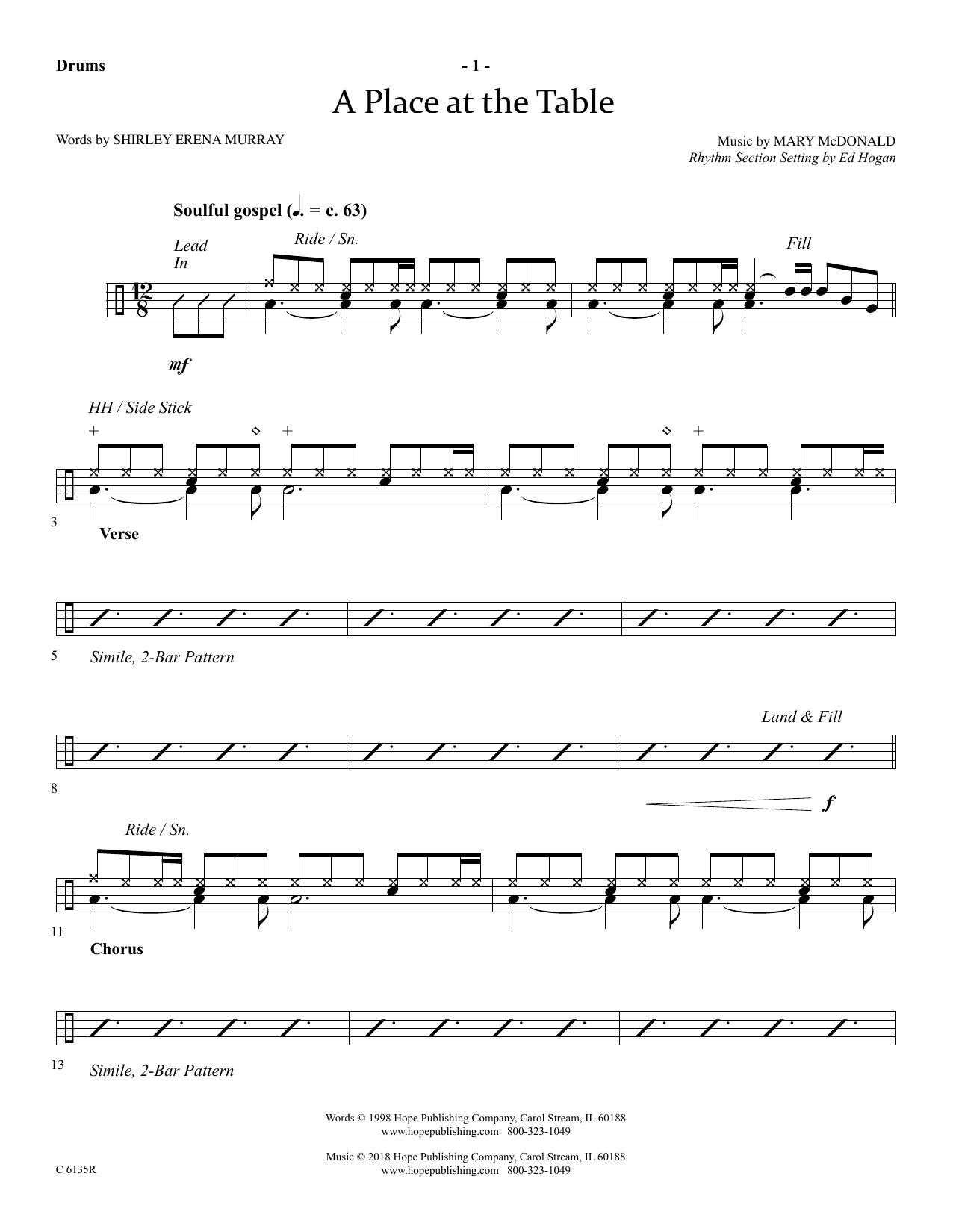 Ed Hogan A Place At The Table - Drums Sheet Music Notes & Chords for Choir Instrumental Pak - Download or Print PDF