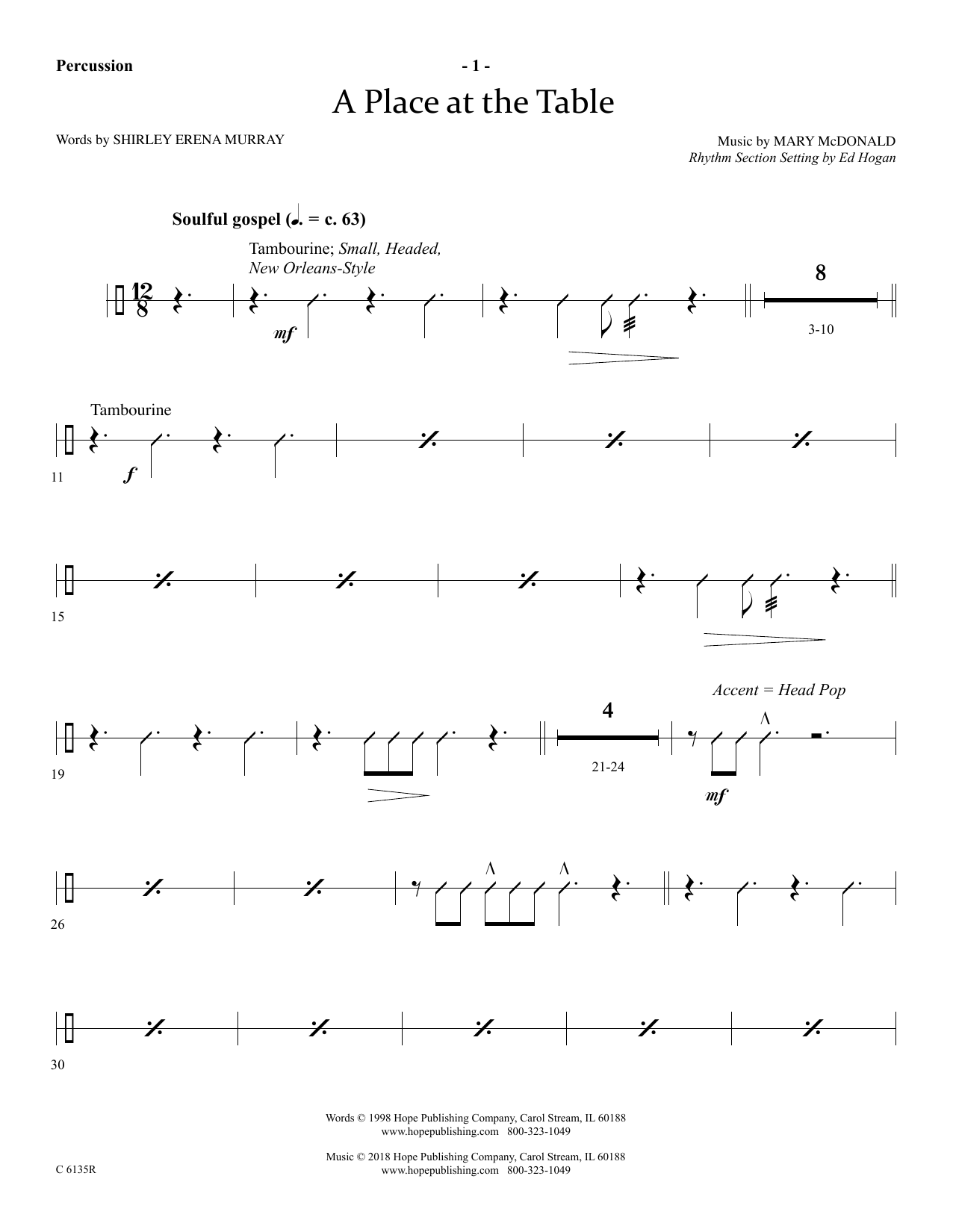 Ed Hogan A Place At The Table - Percussion Sheet Music Notes & Chords for Choir Instrumental Pak - Download or Print PDF