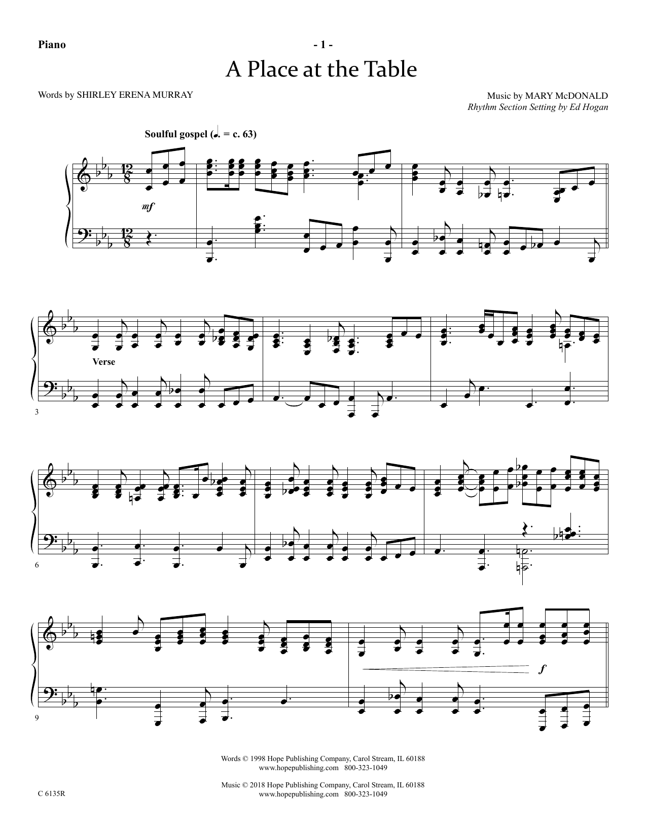 Ed Hogan A Place At The Table - Piano Sheet Music Notes & Chords for Choir Instrumental Pak - Download or Print PDF