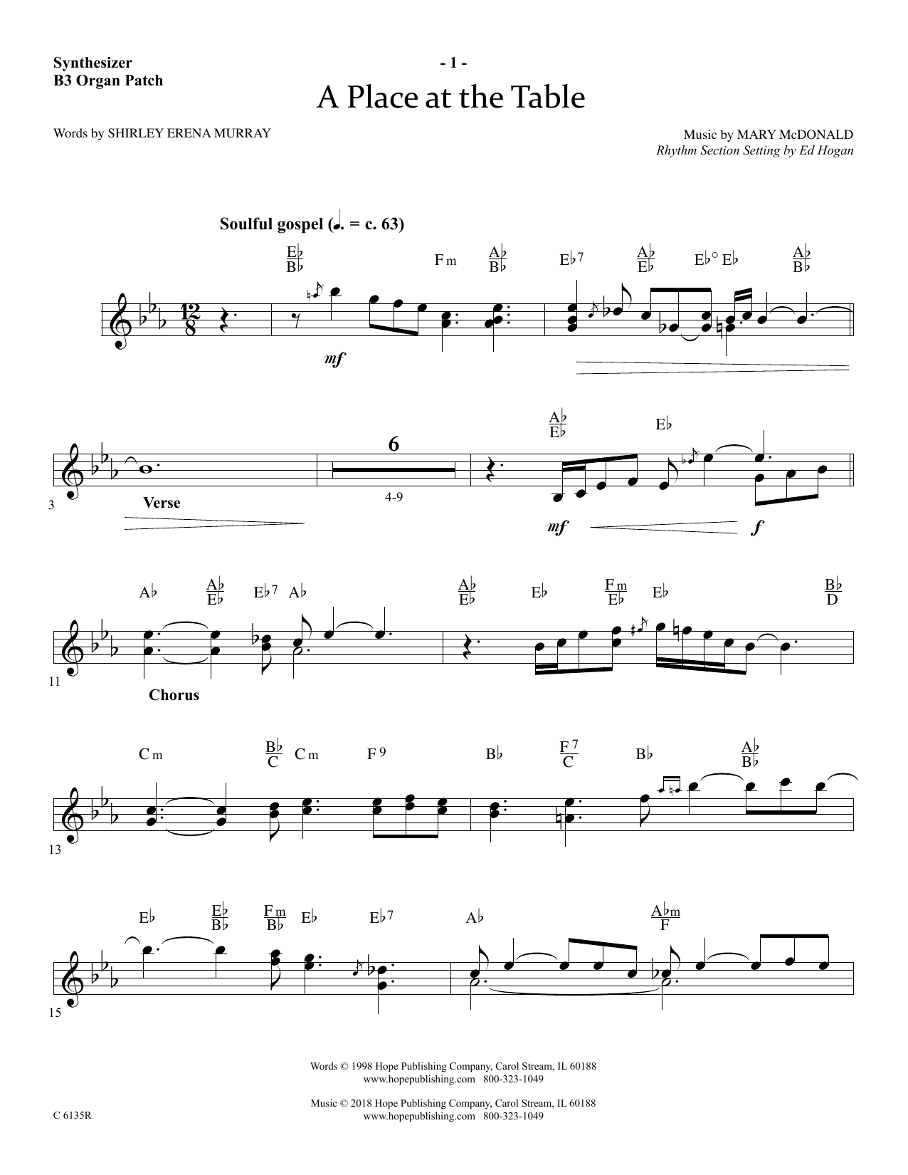 Ed Hogan A Place At The Table - Synthesizer Sheet Music Notes & Chords for Choir Instrumental Pak - Download or Print PDF